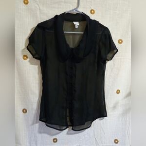 Women's Sheer Black Blouse with Ties - Size Medium
